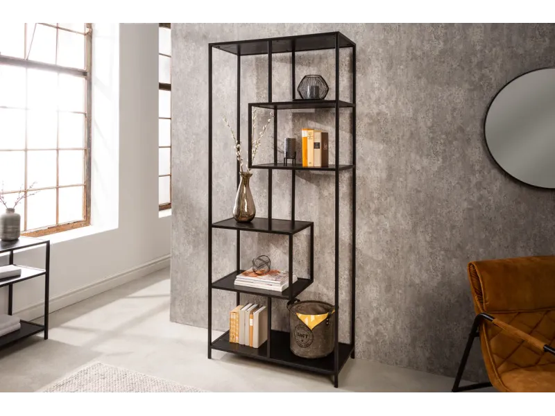 Bibliothèque design industriel coloris naturel en bois acacia massi...