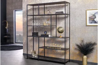 Bibliothèque design industriel coloris naturel en bois acacia massi...