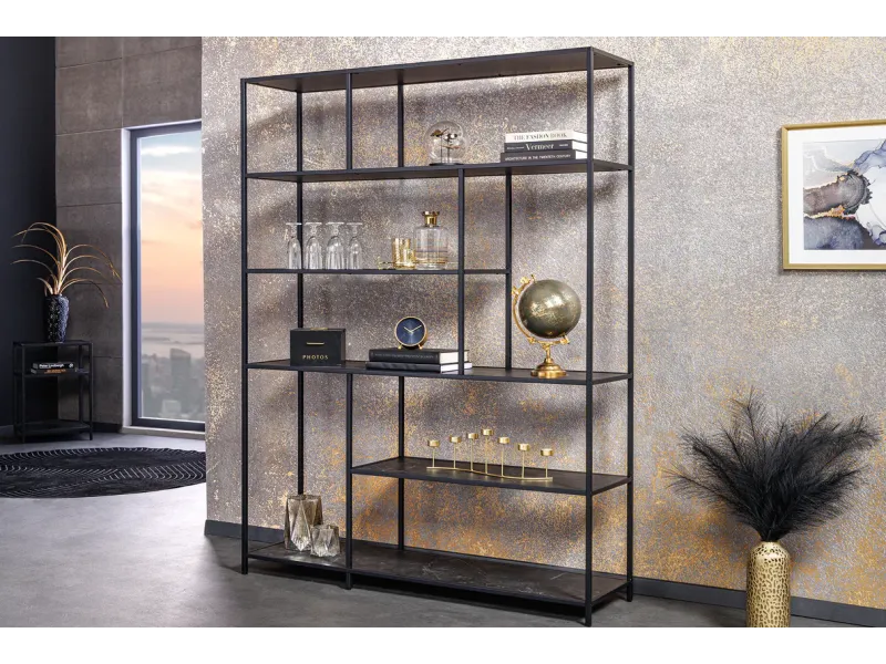 Bibliothèque design industriel coloris naturel en bois acacia massi...