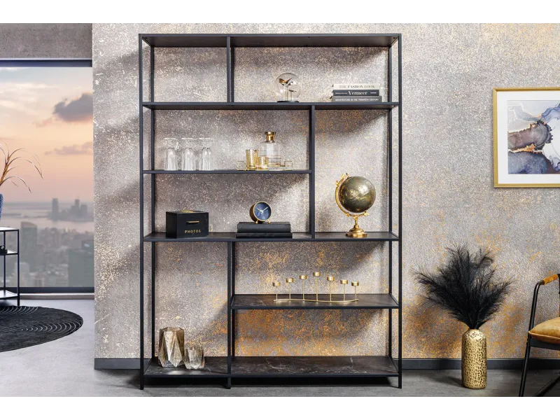 Bibliothèque design industriel coloris naturel en bois acacia massi...