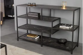 Bibliothèque design industriel coloris naturel en bois acacia massi...