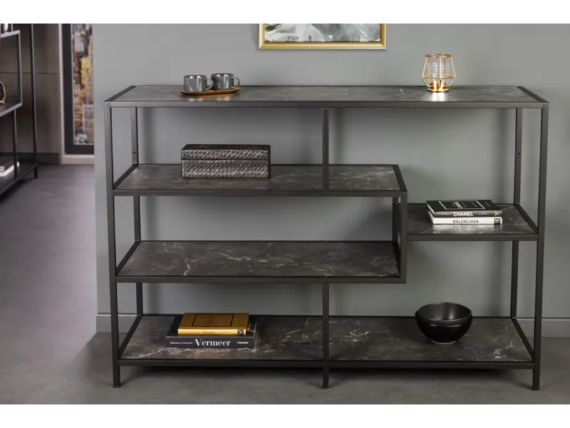 Bibliothèque design industriel coloris naturel en bois acacia massi...