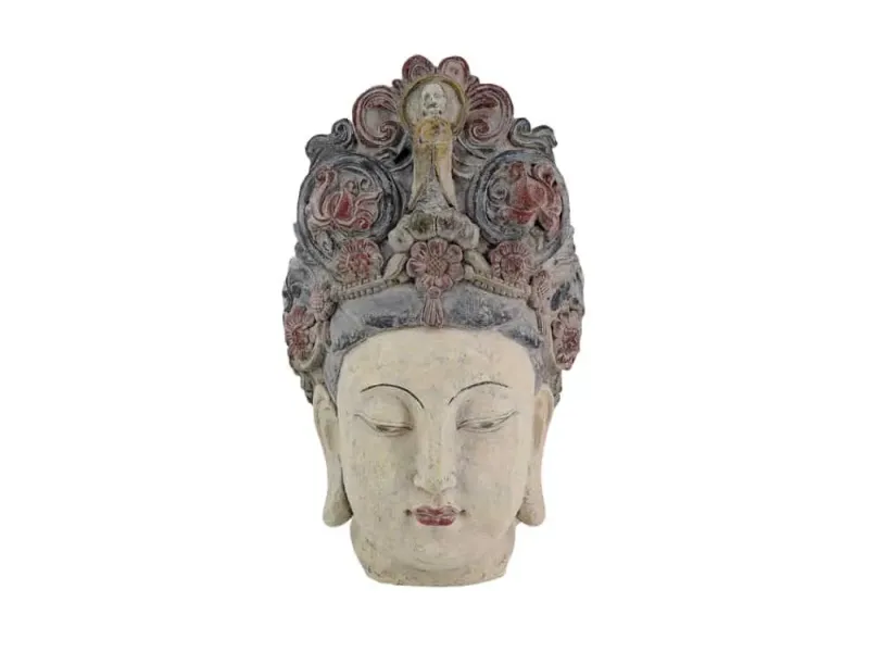 Tête de Bouddha en figurine, 45 cm, multicolore, tête décorative faite main, déesse des fleurs