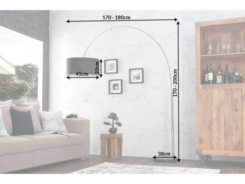 Lampadaire extensible design arqué en lin noir Lampadaires |adeniahome...