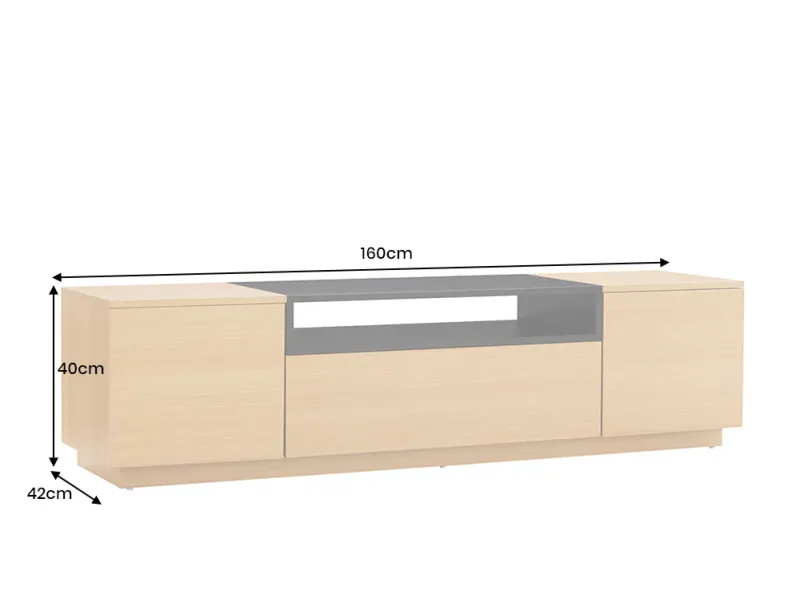 Meuble TV 160 cm noir et chêne naturel | Meuble TV design |ADENIA HOME