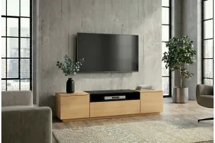 Meuble TV 160 cm noir et chêne naturel | Meuble TV design |ADENIA HOME