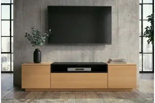 Meuble TV 160 cm noir et chêne naturel | Meuble TV design |ADENIA HOME 2