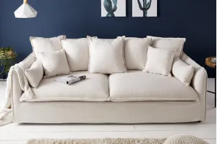 Canapé 3 places HEAVEN 200cm tissu lin naturel coussin plumes d'oie noyau ressorts housse amovible 2