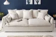 Canapé 3 places HEAVEN 200cm tissu lin naturel coussin plumes d'oie noyau ressorts housse amovible