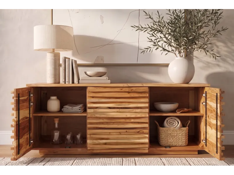 Buffet Relief acacia massif 160 cm — Rangement élégant Adeniahome