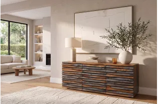 Buffet Relief sheesham massif 160 cm gris fumé — Adeniahome