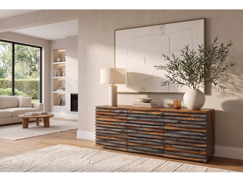 Buffet Relief sheesham massif 160 cm gris fumé — Adeniahome