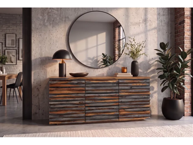 Buffet Relief sheesham massif 160 cm gris fumé — Adeniahome