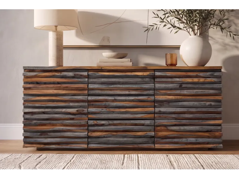 Buffet Relief sheesham massif 160 cm gris fumé — Adeniahome