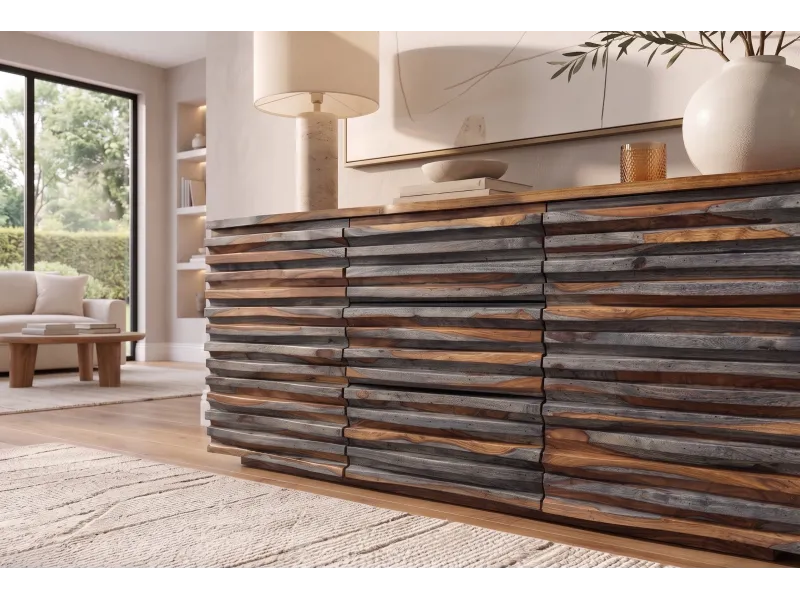 Buffet Relief sheesham massif 160 cm gris fumé — Adeniahome