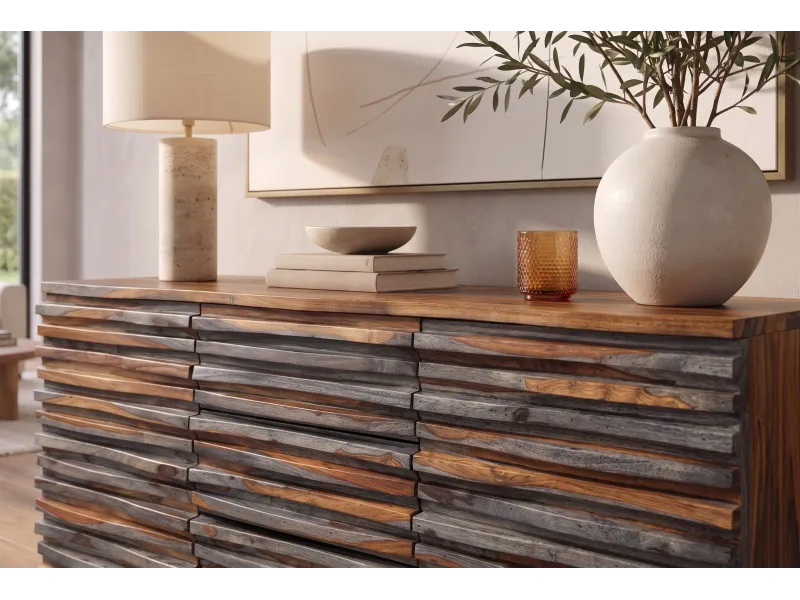 Buffet Relief sheesham massif 160 cm gris fumé — Adeniahome