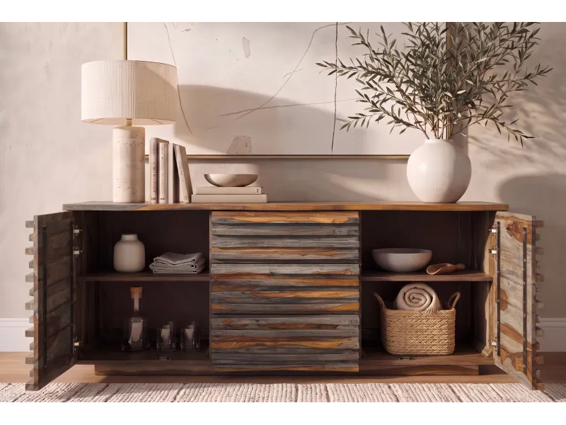 Buffet Relief sheesham massif 160 cm gris fumé — Adeniahome