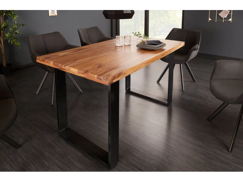 Table Iron Craft sheesham massif 120 cm pieds U métal — Adeniahome