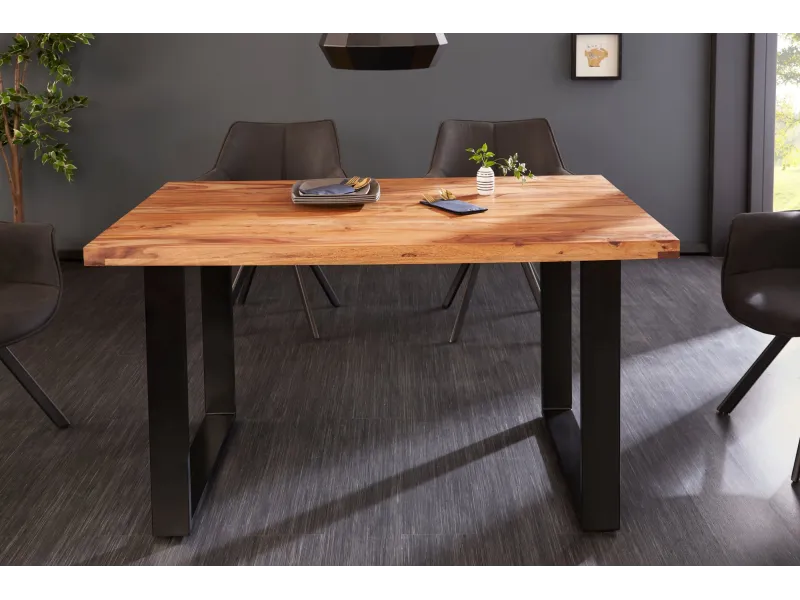 Table Iron Craft sheesham massif 120 cm pieds U métal — Adeniahome