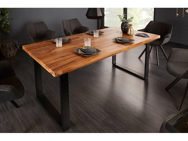 Table Iron Craft sheesham massif 200 cm pieds U métal — Adeniahome