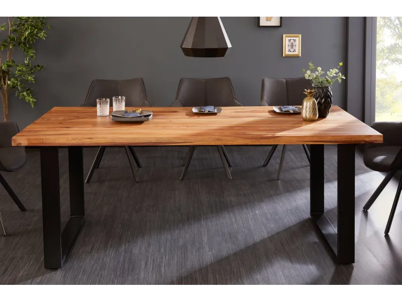 Table Iron Craft sheesham massif 200 cm pieds U métal — Adeniahome