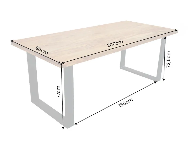 Table Iron Craft sheesham massif 200 cm pieds U métal — Adeniahome