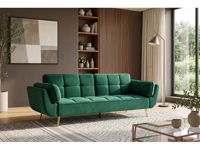 Canapé convertible Boutique 215 cm velours vert émeraude — Adeniahome