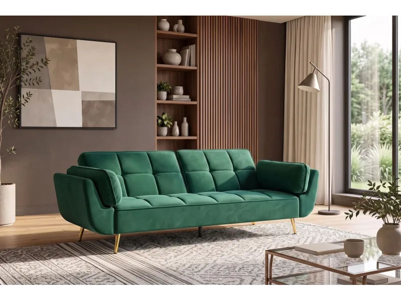 Canapé convertible Boutique 215 cm velours vert émeraude — Adeniahome