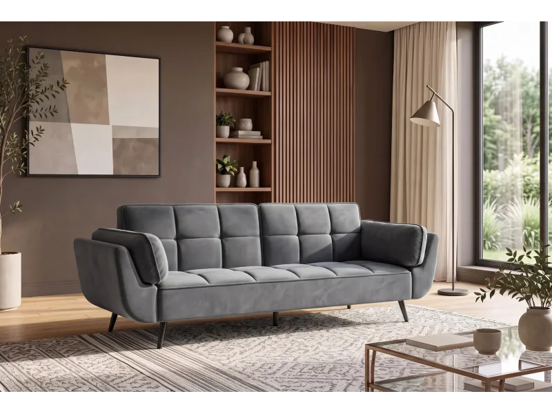 Canapé convertible Boutique 215 cm velours gris — Adeniahome