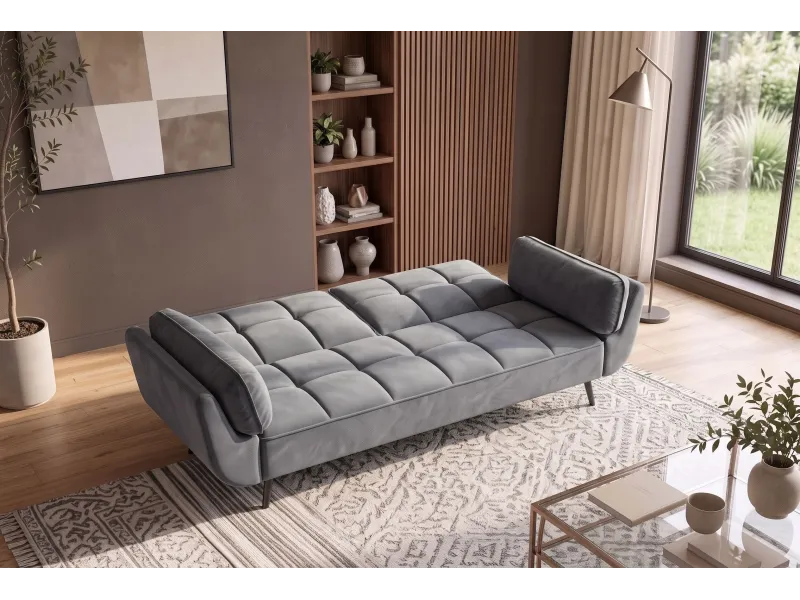 Canapé convertible Boutique 215 cm velours gris — Adeniahome