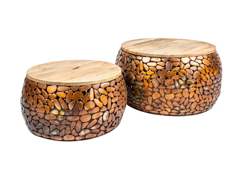 Tables basses gigognes Stone Mosaic en manguier et cuivre — Adeniahome