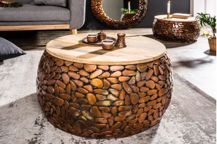 Tables basses gigognes Stone Mosaic en manguier et cuivre — Adeniahome 2