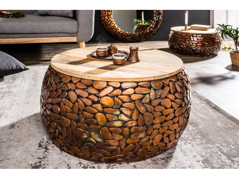 Tables basses gigognes Stone Mosaic en manguier et cuivre — Adeniahome