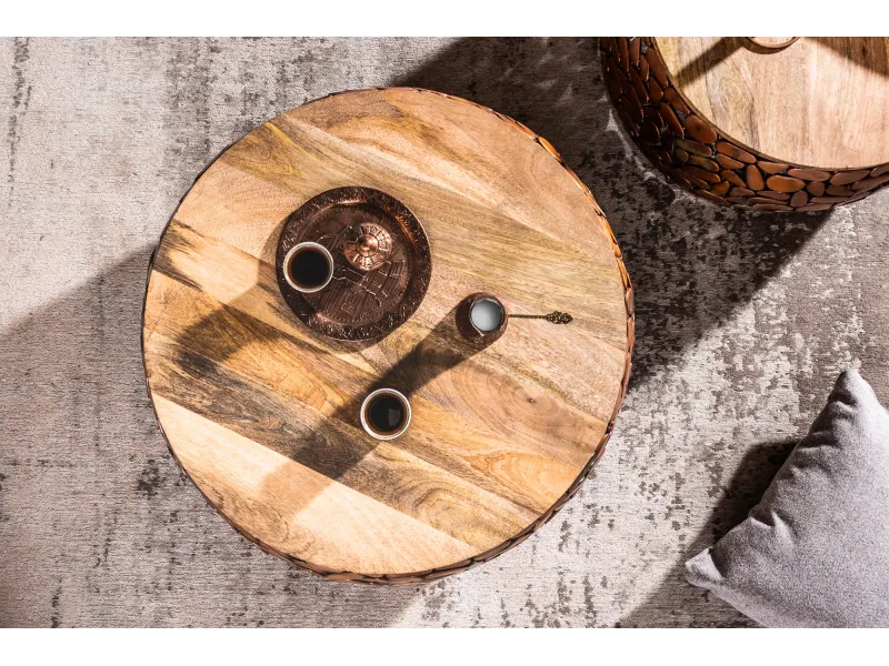 Tables basses gigognes Stone Mosaic en manguier et cuivre — Adeniahome
