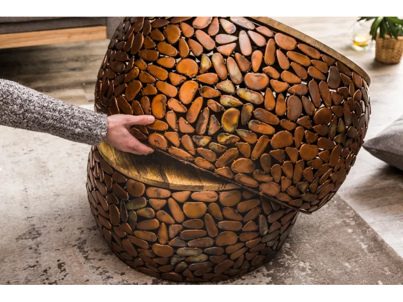 Tables basses gigognes Stone Mosaic en manguier et cuivre — Adeniahome