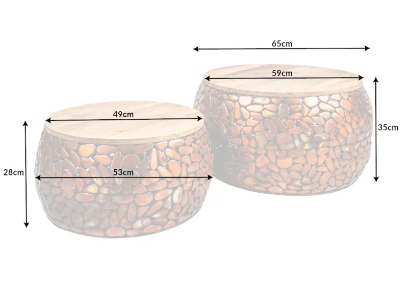 Tables basses gigognes Stone Mosaic en manguier et cuivre — Adeniahome