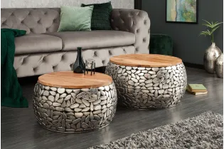 Tables basses gigognes Stone Mosaic en manguier massif — Set de 2