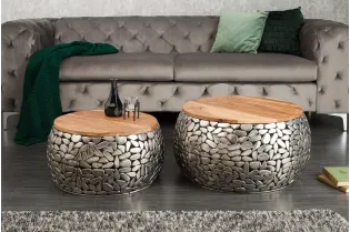 Tables basses gigognes Stone Mosaic en manguier massif — Set de 2 2