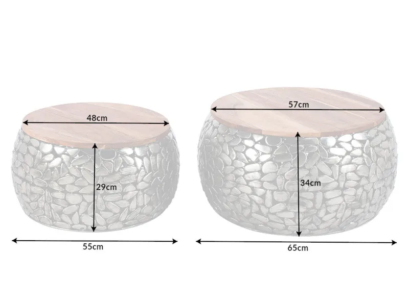Tables basses gigognes Stone Mosaic en manguier massif — Set de 2