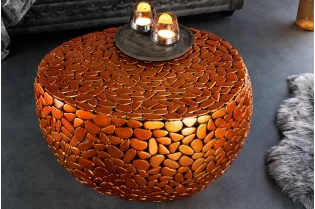 Table basse Stone Mosaic métal finition cuivre 75 cm