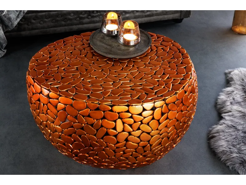 Table basse Stone Mosaic métal finition cuivre 75 cm