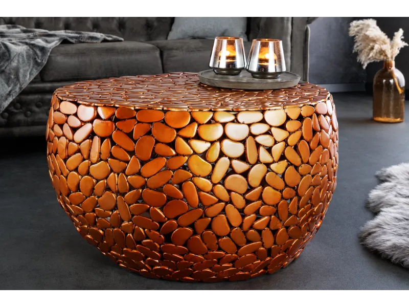 Table basse Stone Mosaic métal finition cuivre 75 cm