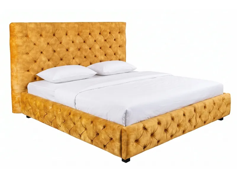 Lit Chesterfield Paris velours jaune moutarde 160×200 cm
