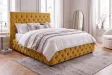 Lit Chesterfield Paris velours jaune moutarde 160×200 cm
