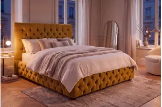 Lit Chesterfield Paris velours jaune moutarde 160×200 cm 2