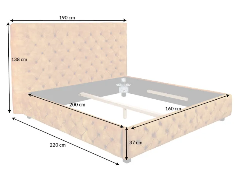 Lit Chesterfield Paris velours jaune moutarde 160×200 cm