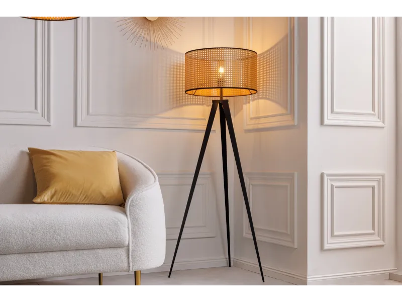 Lampadaire Wiener Geflecht 140 cm cannage naturel pieds noirs