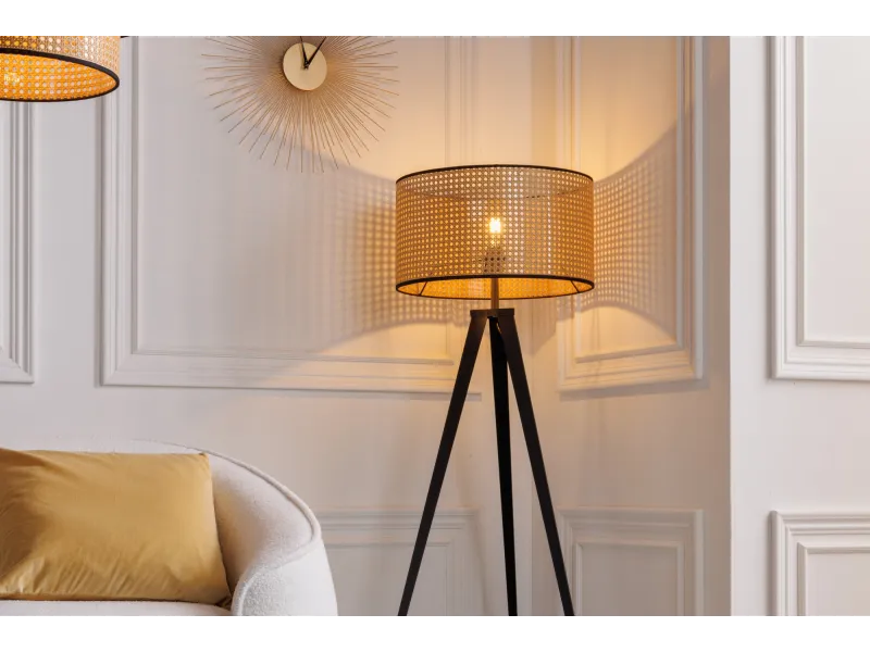 Lampadaire Wiener Geflecht 140 cm cannage naturel pieds noirs