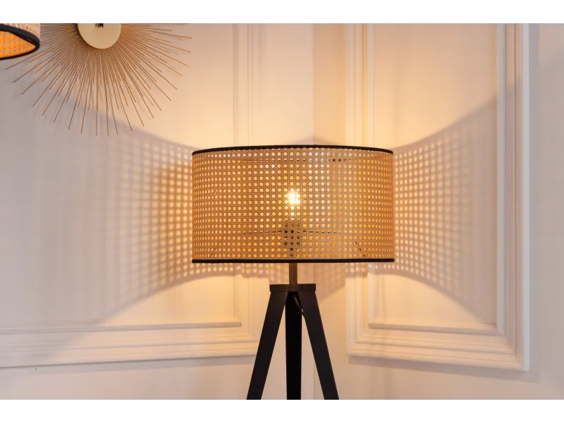 Lampadaire Wiener Geflecht 140 cm cannage naturel pieds noirs