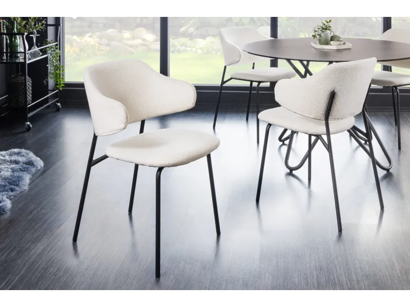Chaise Tracy Alpine bouclé blanc pieds noirs — lot de 2
